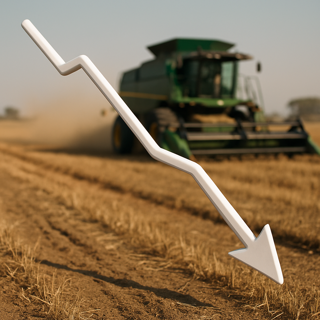a exhange rate line going down with a combine harvester at the end of it