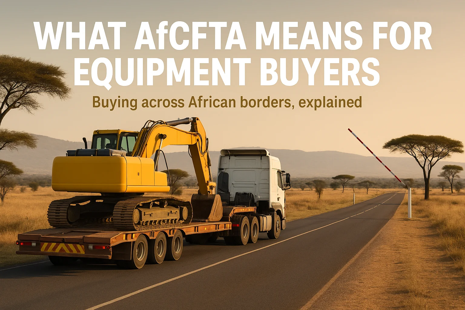 What AfCFTA means for cross-border equipment buyers — excavator on a flatbed truck heading to an African border