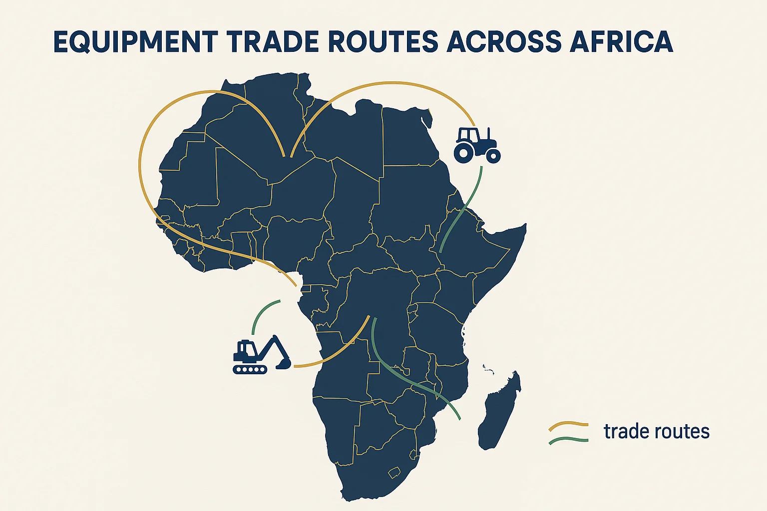 Equipment trade routes across Africa — map showing cross-border equipment movement between countries